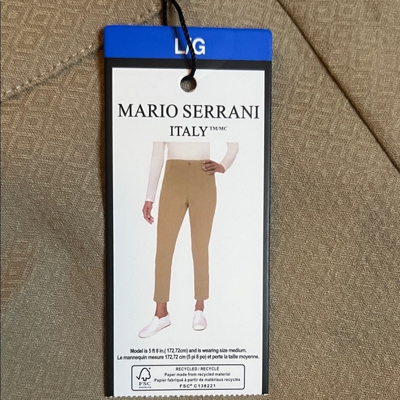 NWT Mario Serrani Women’s Tan Chinos Ankle Pants sz L Pull On - Picture 2 of 12